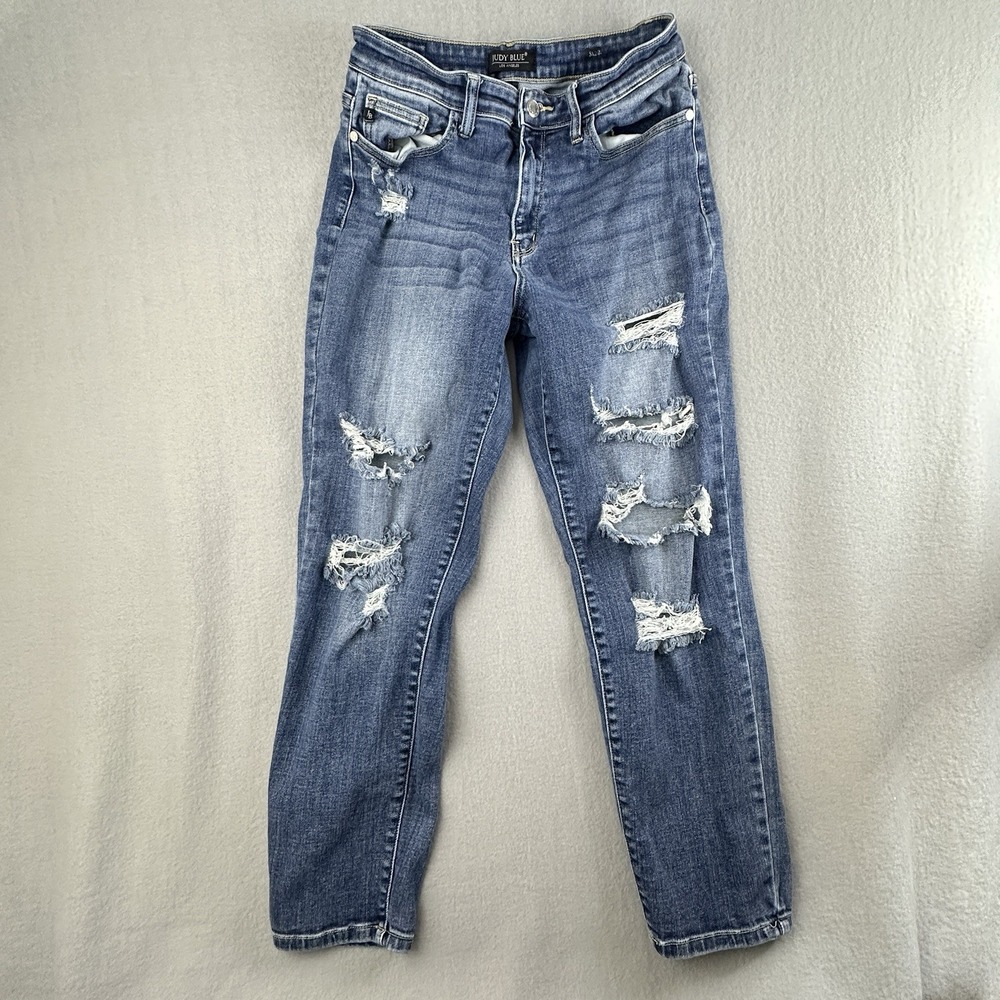 Judy Blue Women Jeans 7 28 Blue Denim JB82156MD Boyfriend Distressed Straight